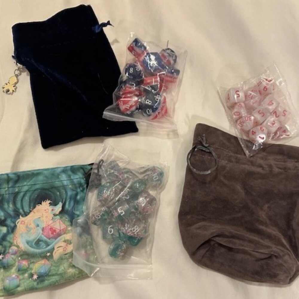 3-Pack TTRPG Dice Sets Bundle w/ Drawstring Bags (D&D, Pathfinder, RPG) EUC